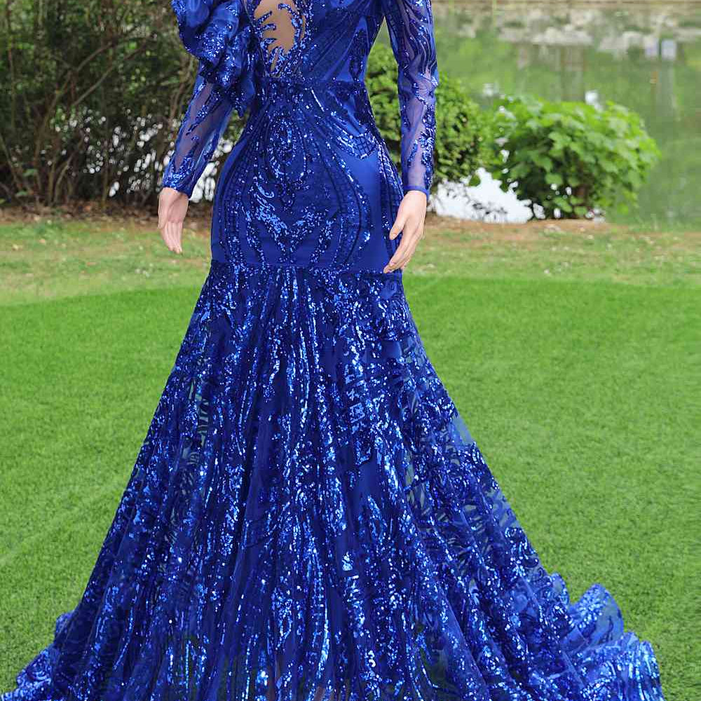 
                      
                        Long Sleeves Royal Blue Sequin Mermaid Long Dress
                      
                    