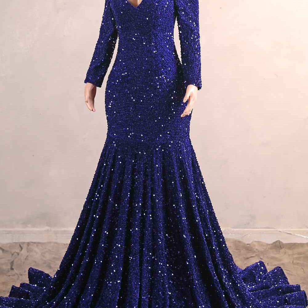 
                      
                        Long Sleeves Royal Blue Sequin Mermaid Long Dress
                      
                    