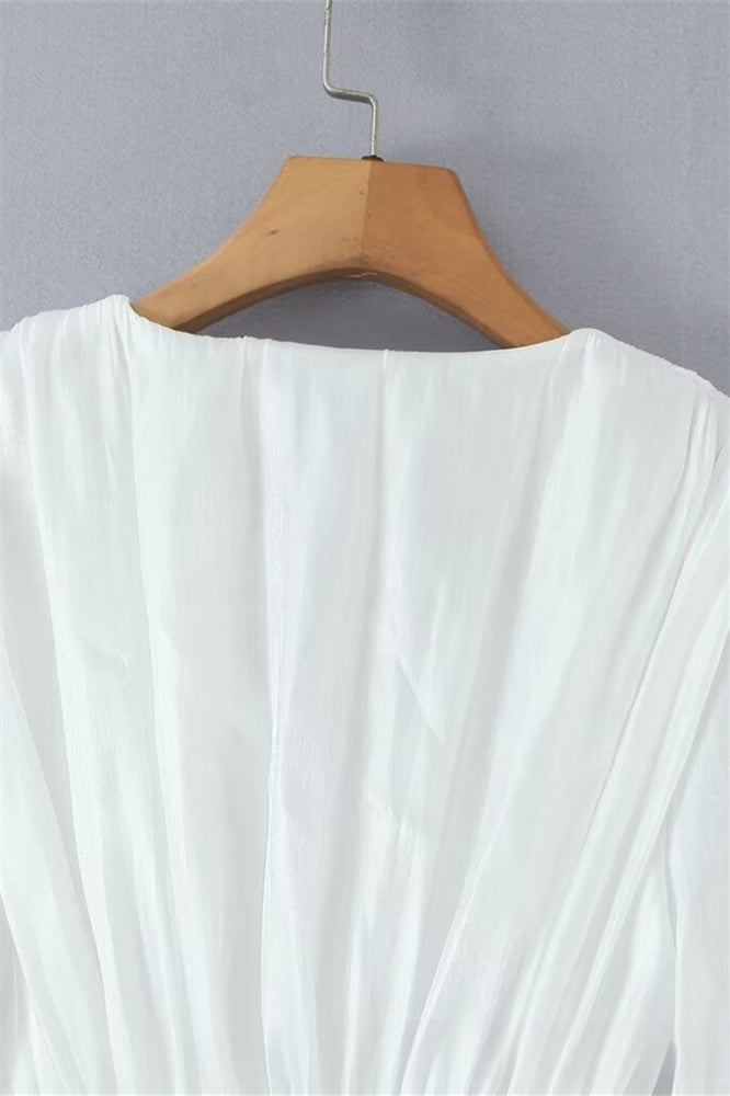 
                      
                        Long Sleeves Pink Ruched Tiered Short Dress with Belt
                      
                    