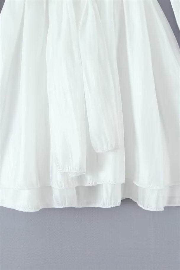 
                      
                        Long Sleeves Pink Ruched Tiered Short Dress with Belt
                      
                    