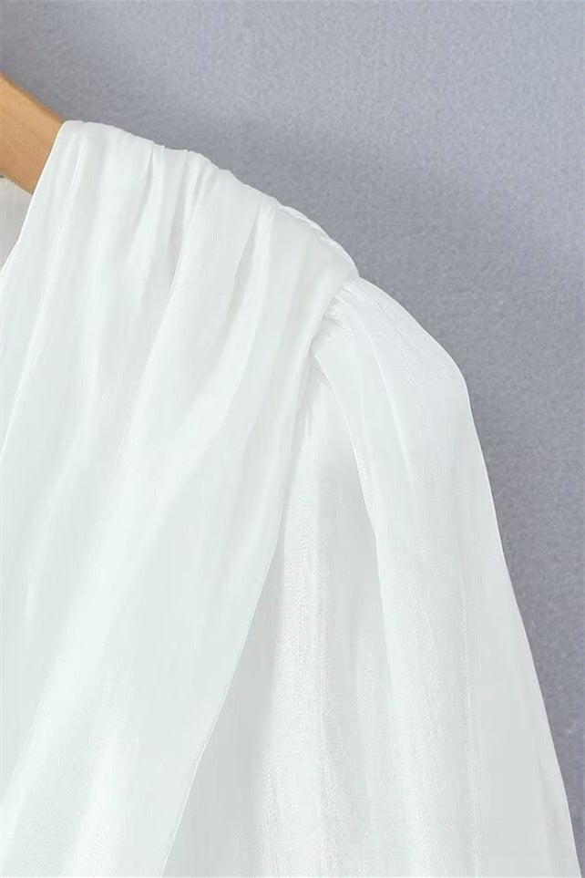 
                      
                        Long Sleeves Pink Ruched Tiered Short Dress with Belt
                      
                    