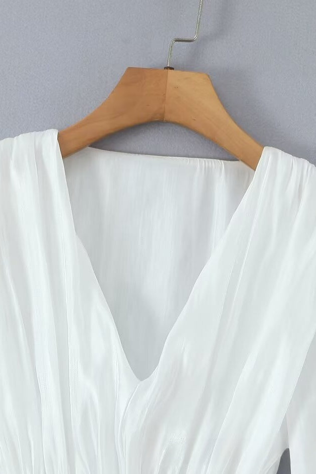 
                      
                        Long Sleeves Pink Ruched Tiered Short Dress with Belt
                      
                    