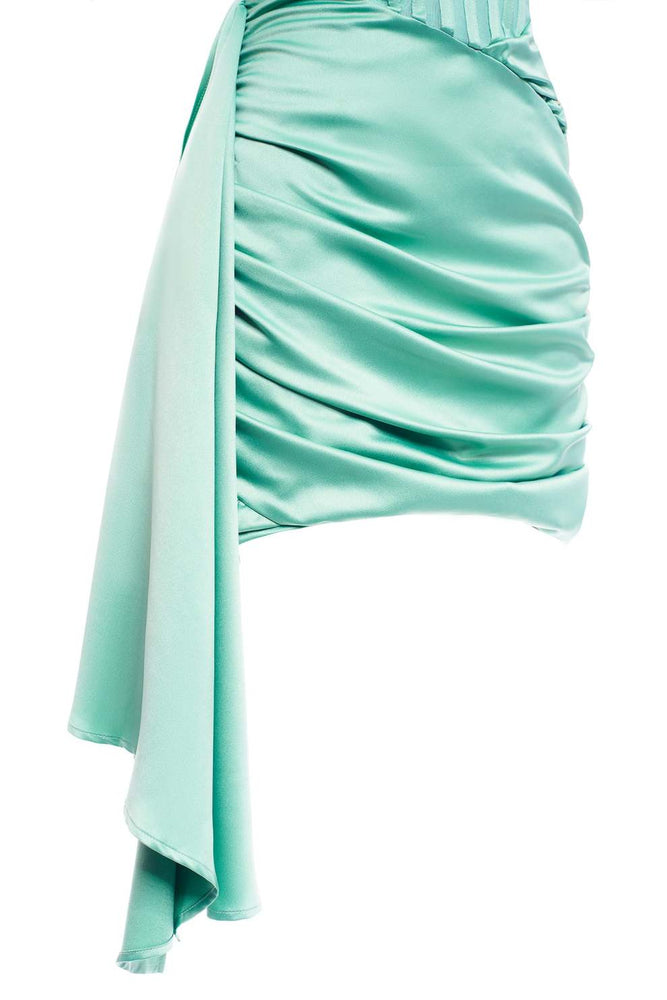 
                      
                        Mint Green Ruched Bodycon Short Dress with Shawl
                      
                    