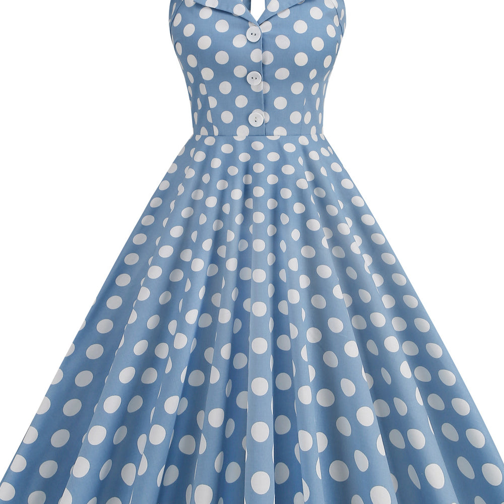 
                      
                        Navy Blue 1950s Polka Dots Halter Swing Dress
                      
                    