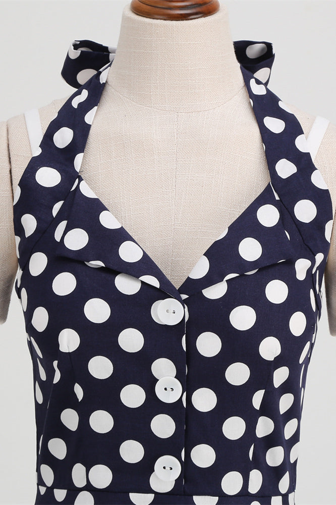 
                      
                        Navy Blue 1950s Polka Dots Halter Swing Dress
                      
                    