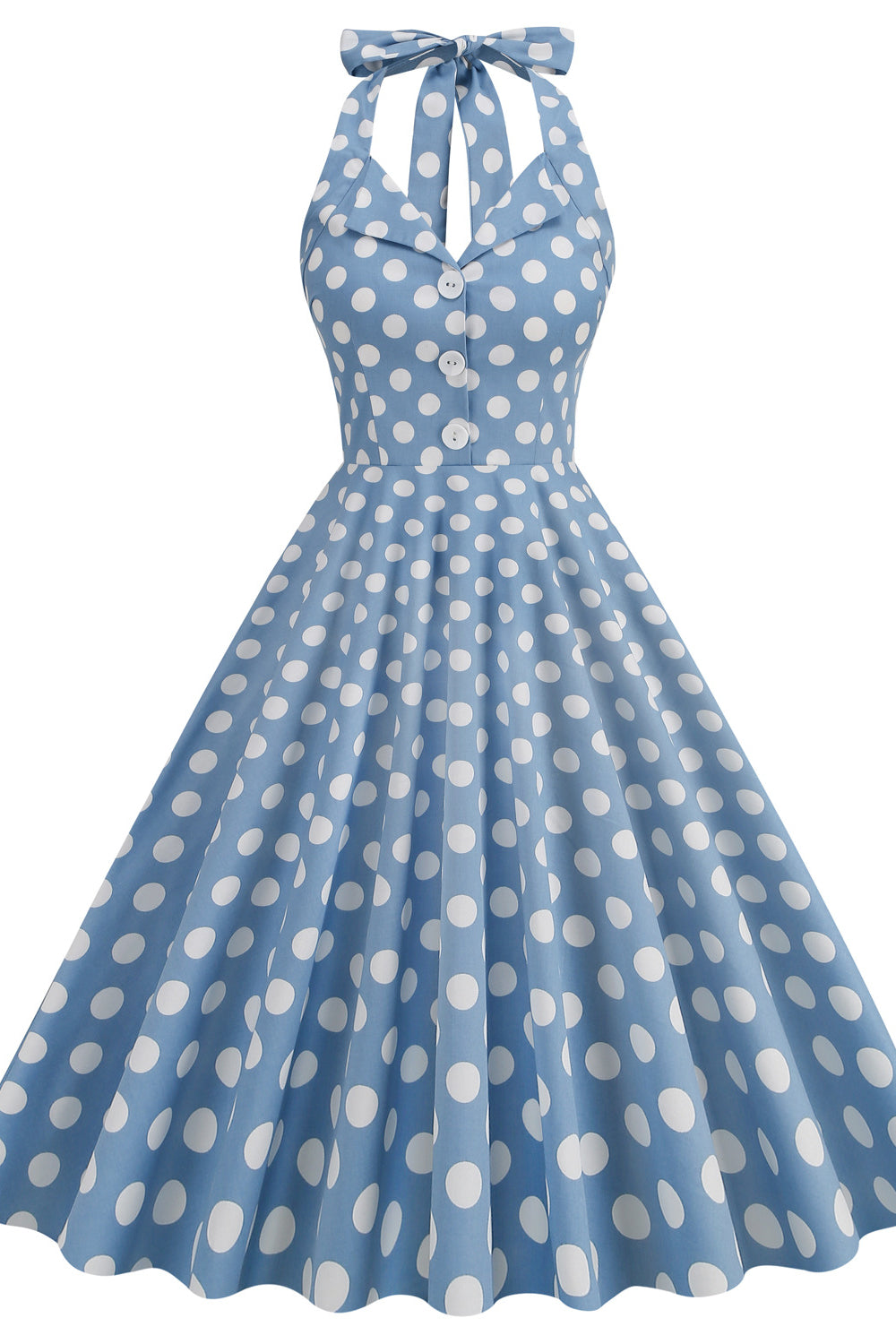 Navy Blue 1950s Polka Dots Halter Vintage Dress
