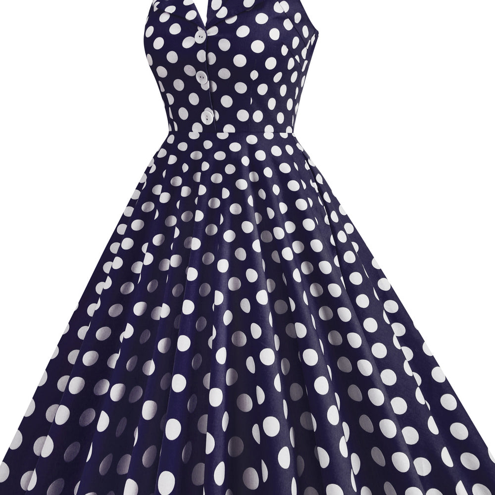 
                      
                        Navy Blue 1950s Polka Dots Halter Vintage Dress
                      
                    