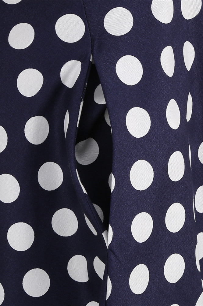Navy Blue 1950s Polka Dots Halter Vintage Dress
