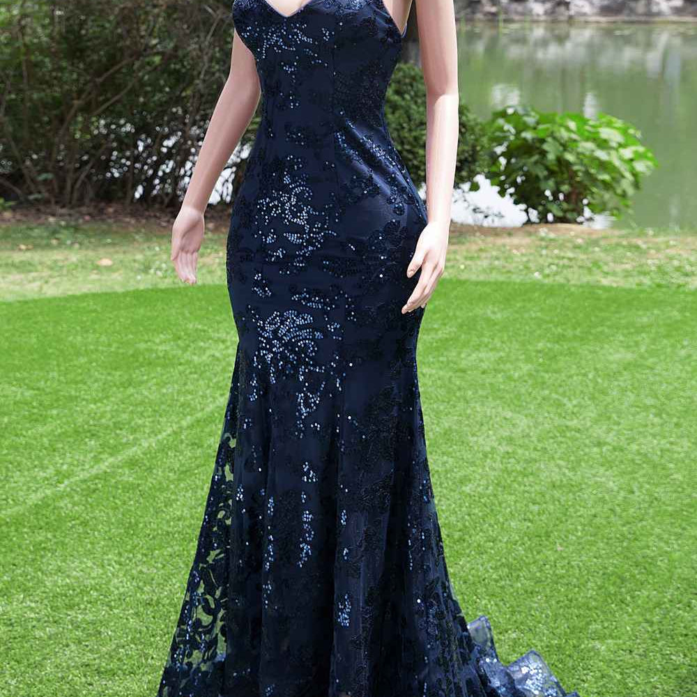 
                      
                        Navy Blue Sequin Tulle Mermaid Long Dress
                      
                    