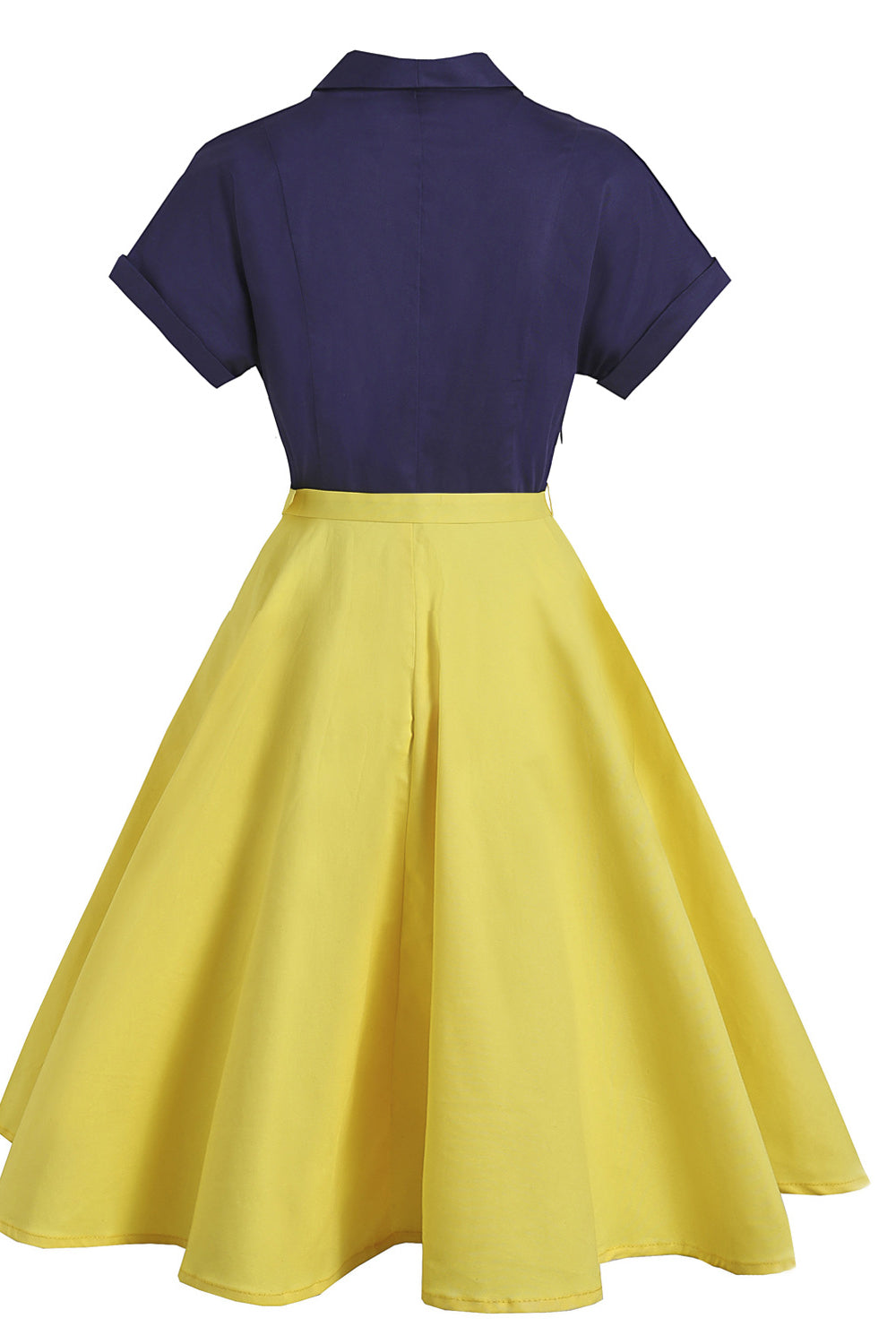 Navy Blue and Yellow Two Tone 1950s Belted Swing Dress – PollyBoutique