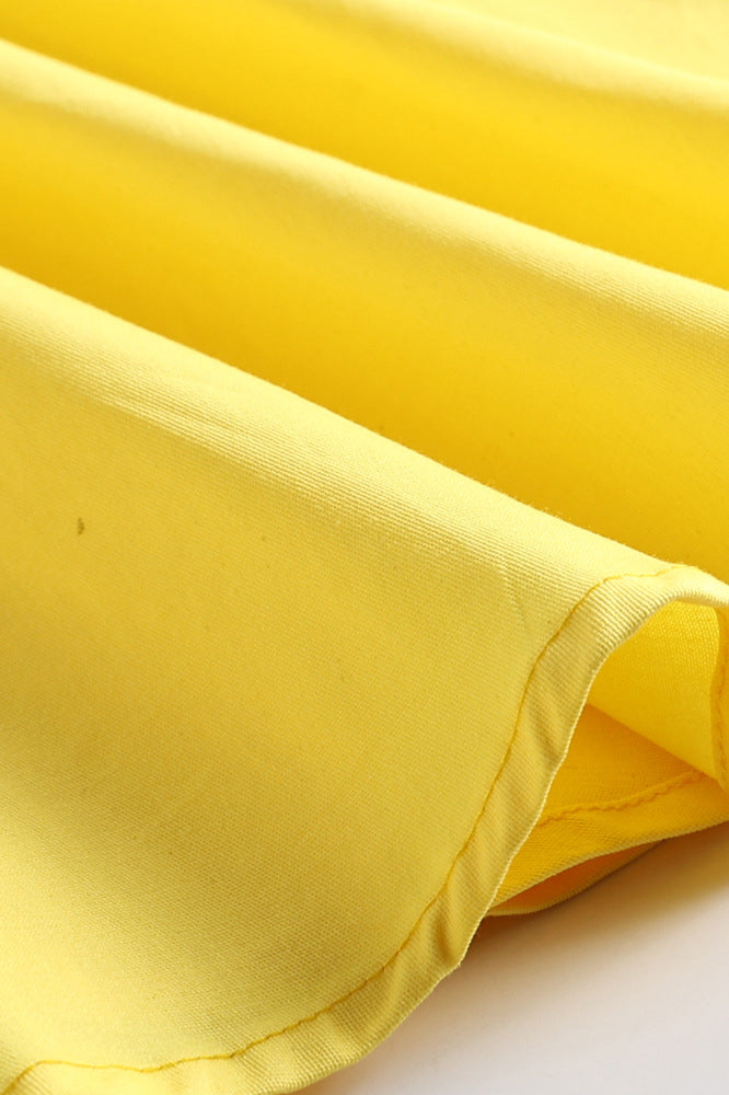 navy blue and yellow dress Navy Blue and Yellow Two Tone 1950s Belted Swing Dress – PollyBoutique