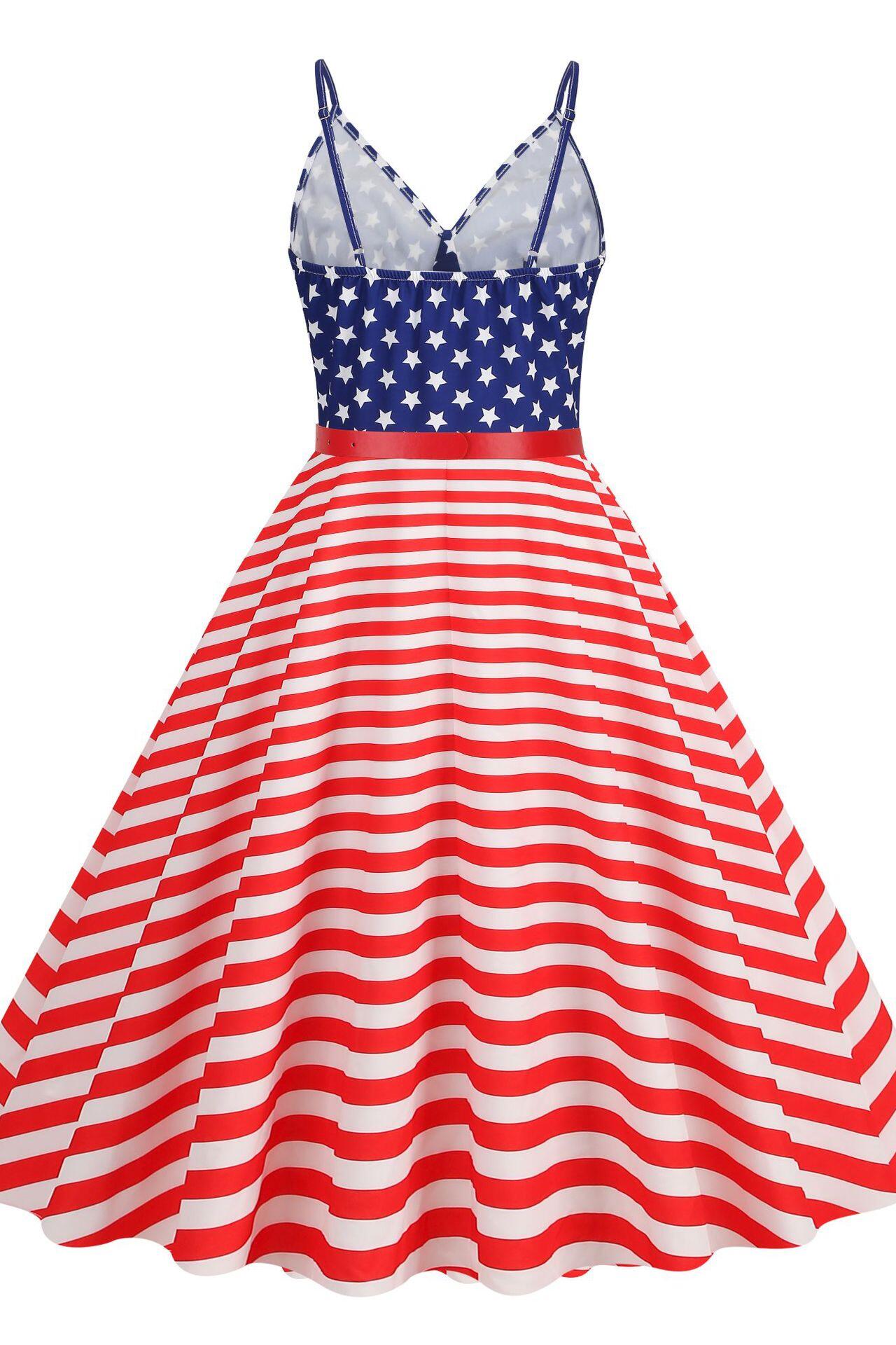 Red 1950s American Flag Print Vintage Dress