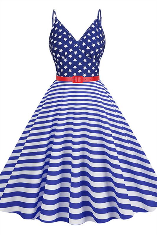 Red 1950s American Flag Print Vintage Dress