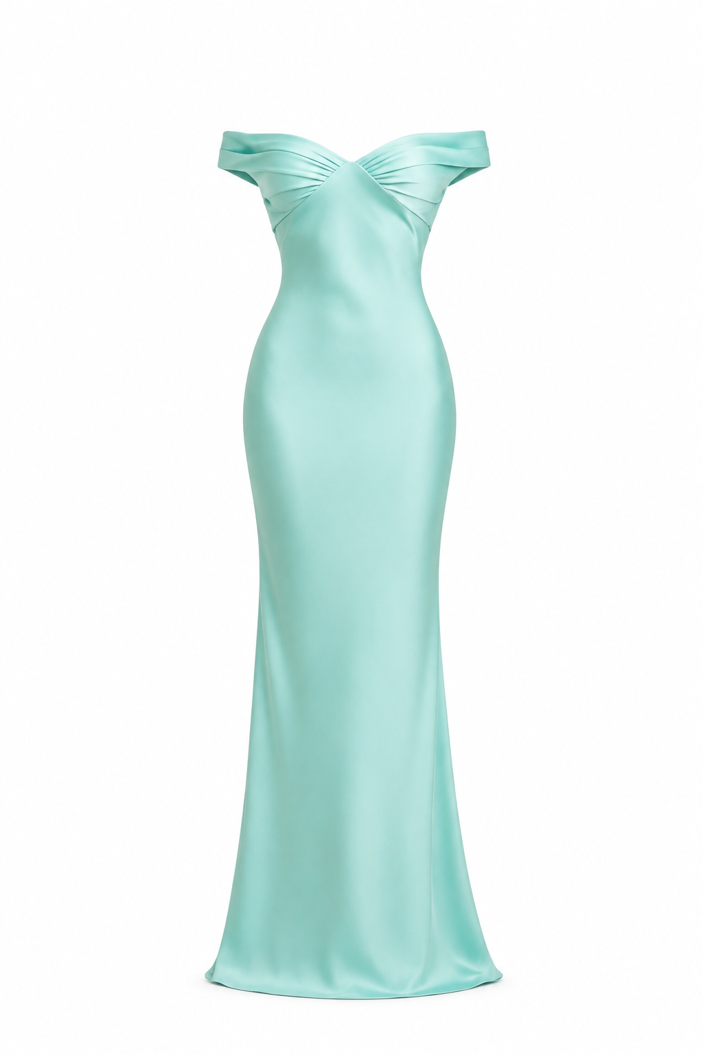 Off the Shoulder Aqua Open Back Sheath Long Dress