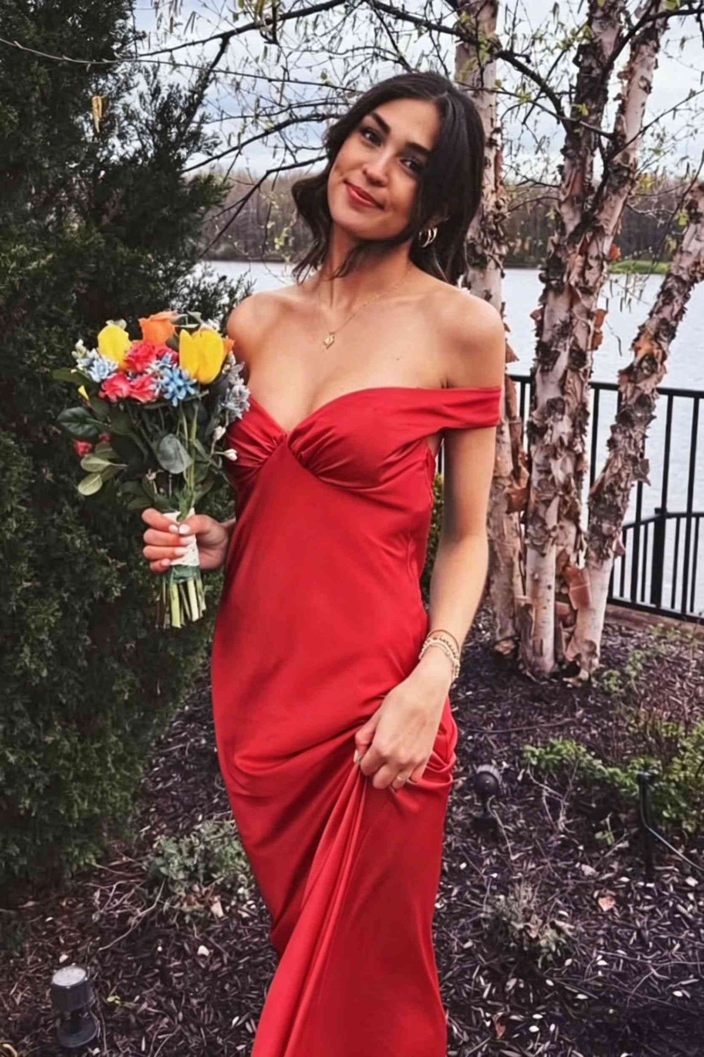 Off the Shoulder Aqua Open Back Sheath Long Dress