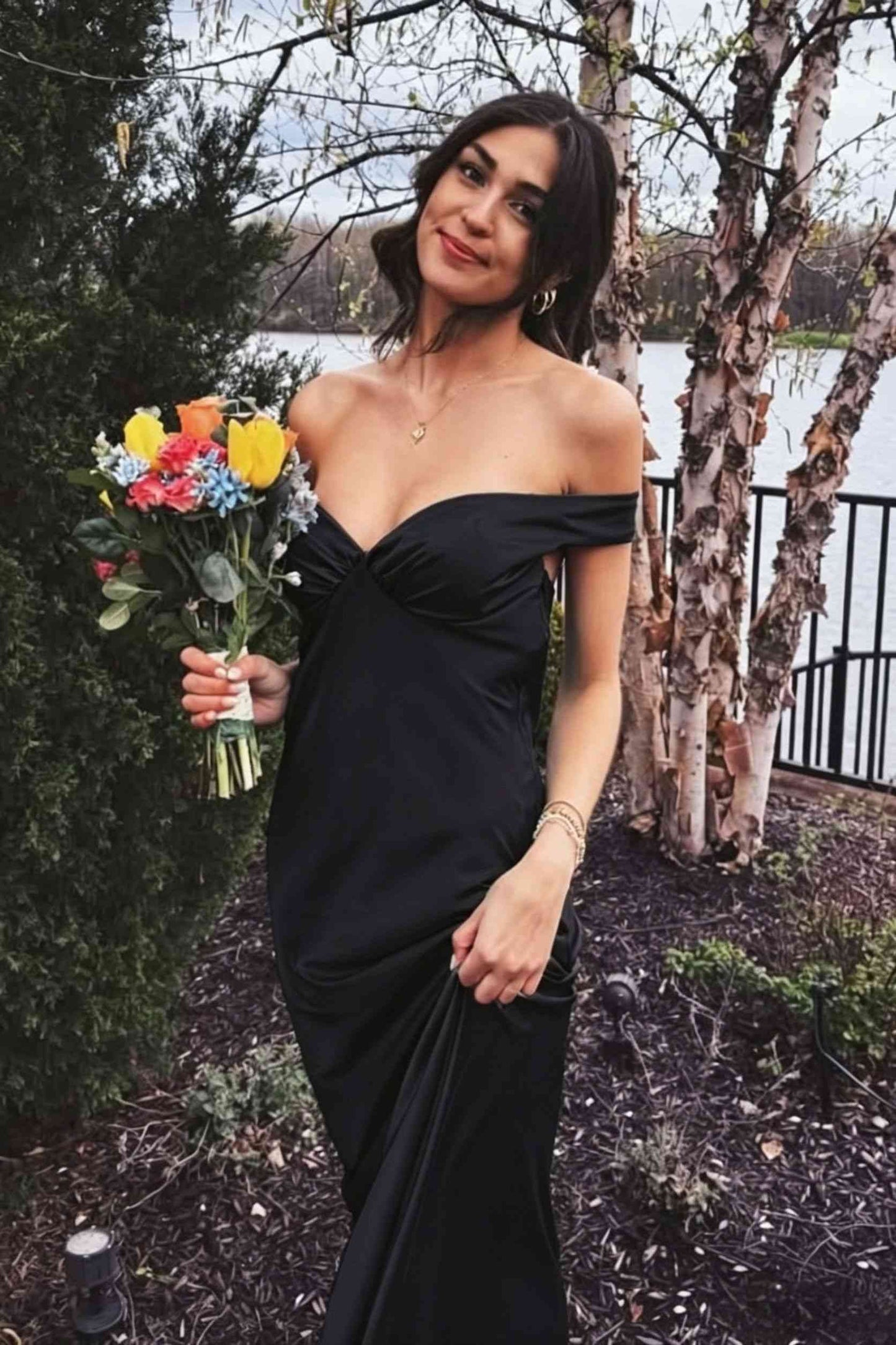 Off the Shoulder Aqua Open Back Sheath Long Dress