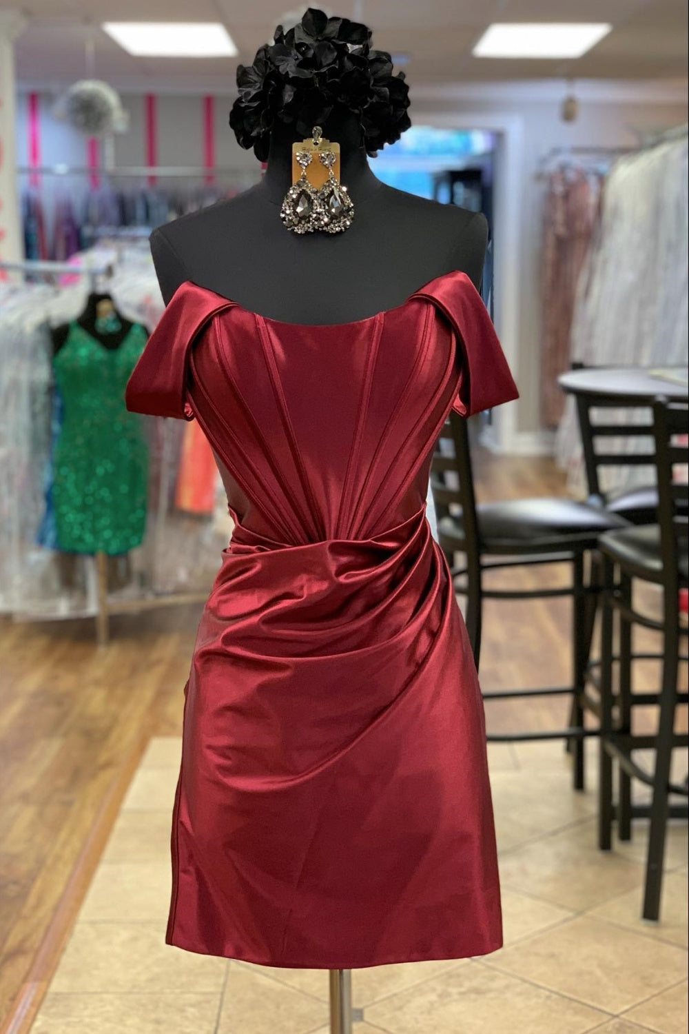 Off the Shoulder Hot Pink Ruched Short Dress