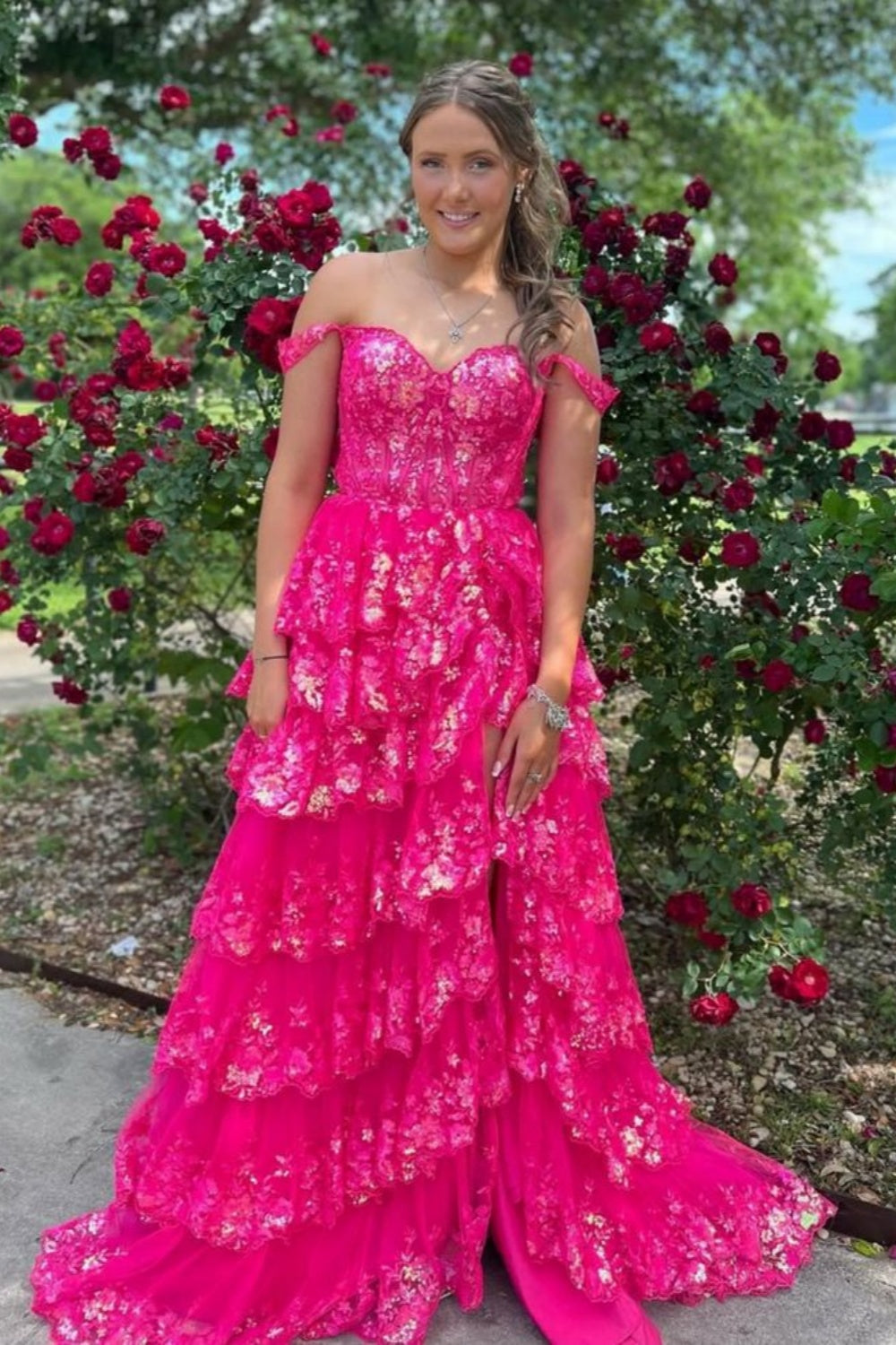 Off the Shoulder Lavender Ruffles Sequin Long Dress