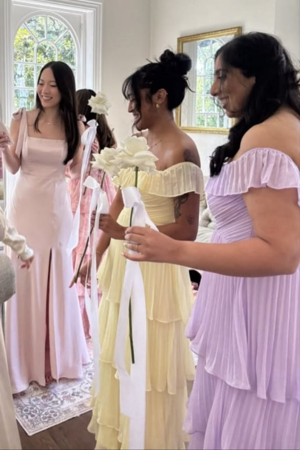 Off the Shoulder Pink Pleated Tiered Long Dress