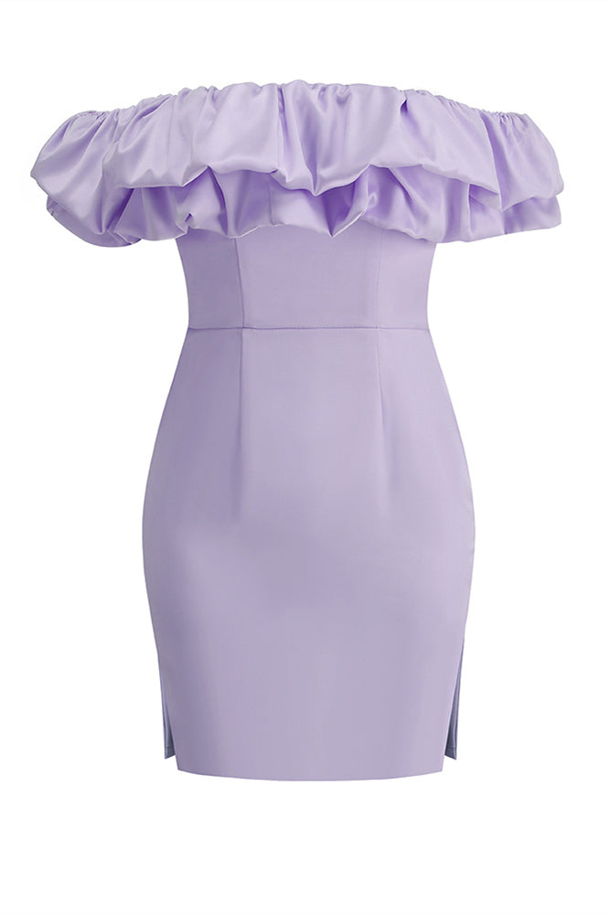 Off the Shoulder Purple Bodycon Short Dress with Slit