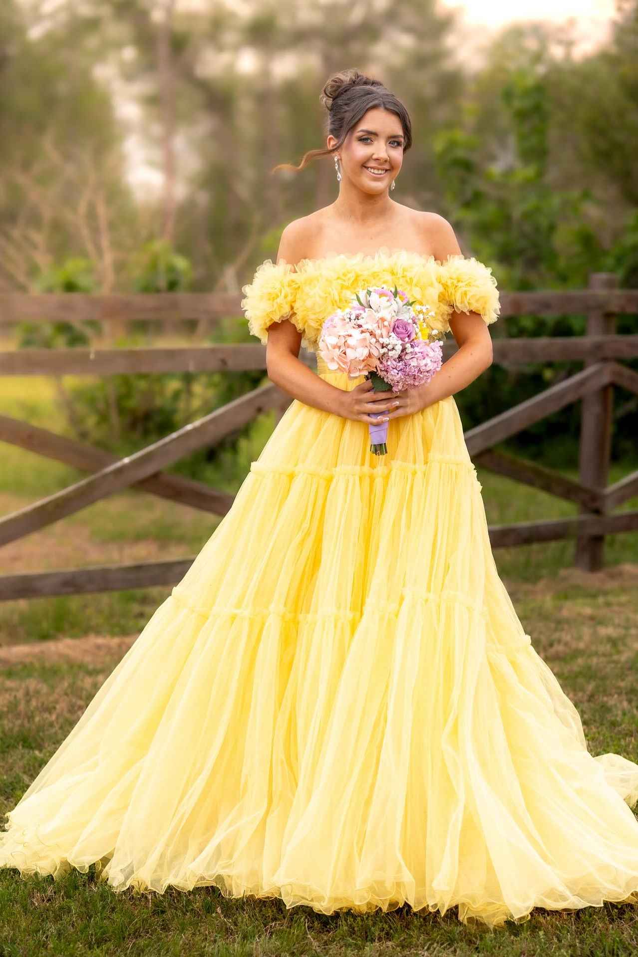 Off the Shoulder Red A-line Tulle Long Dress