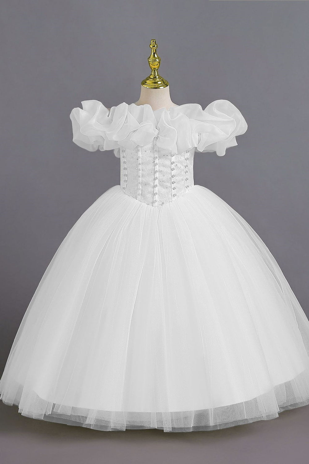 Off the Shoulder White Beaded A-line Princess Dress