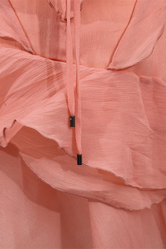 
                      
                        Off the Shoulder Apricot Ruffled Hem Short Dress
                      
                    