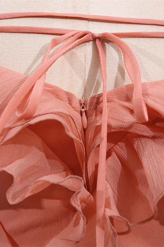 
                      
                        Off the Shoulder Apricot Ruffled Hem Short Dress
                      
                    