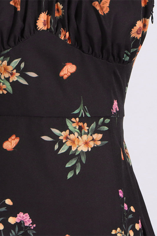 
                      
                        Off the Shoulder Black Floral Print A-line Short Dress
                      
                    
