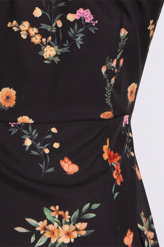 
                      
                        Off the Shoulder Black Floral Print A-line Short Dress
                      
                    