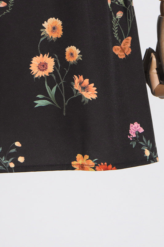 
                      
                        Off the Shoulder Black Floral Print A-line Short Dress
                      
                    