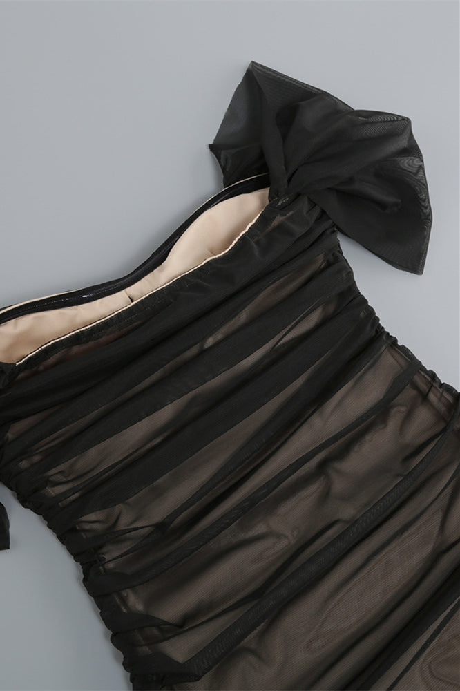 
                      
                        Off the Shoulder Black Ruched Long Dress
                      
                    