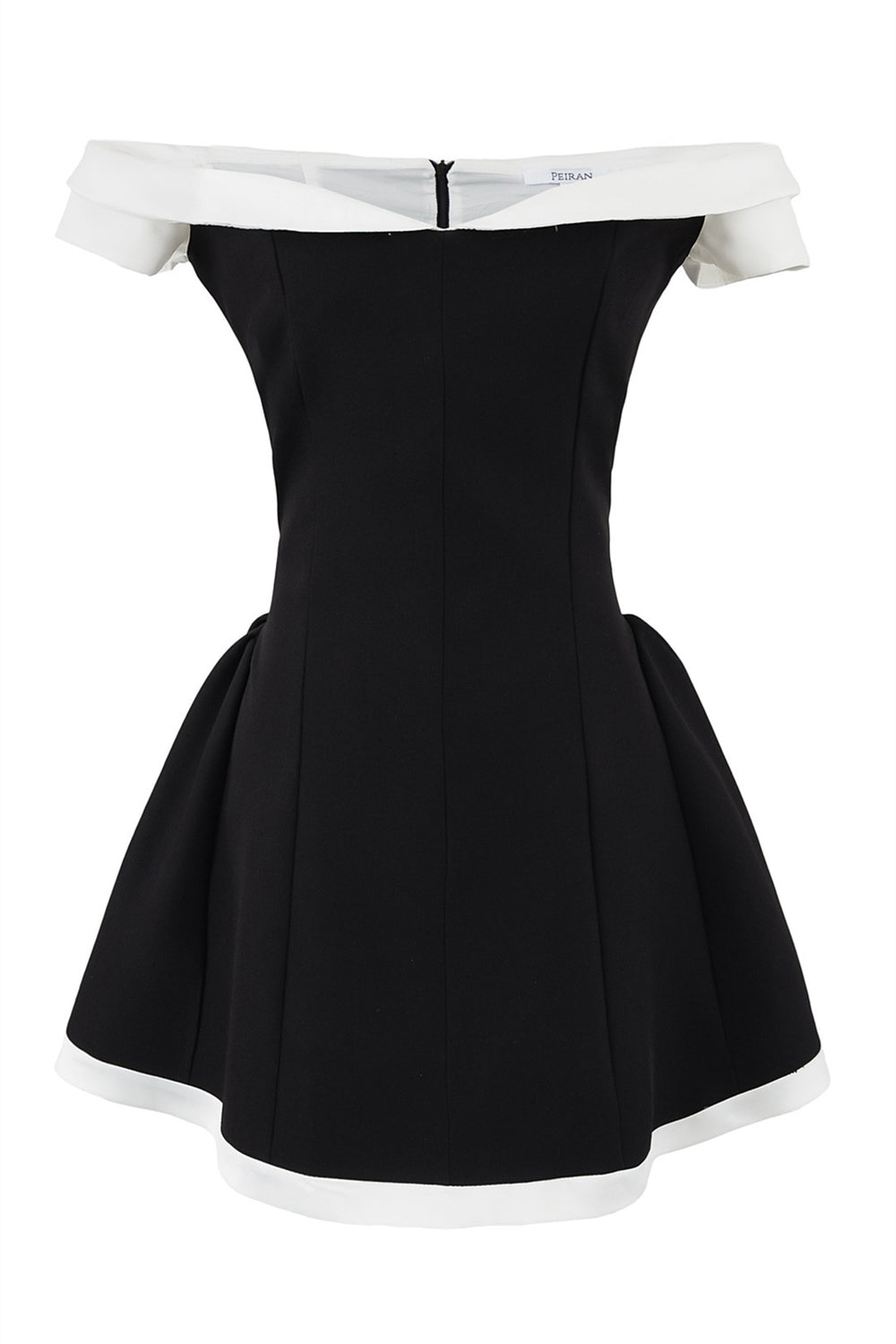 Off the Shoulder Black and White Pleated Short Dress