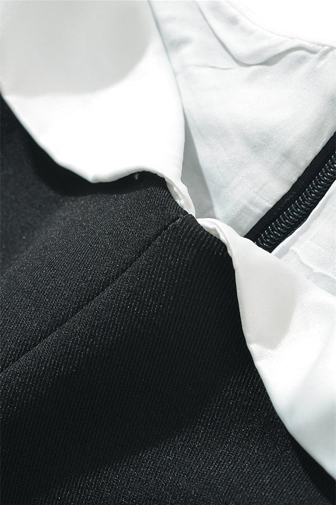 
                      
                        Off the Shoulder Black and White Pleated Short Dress
                      
                    