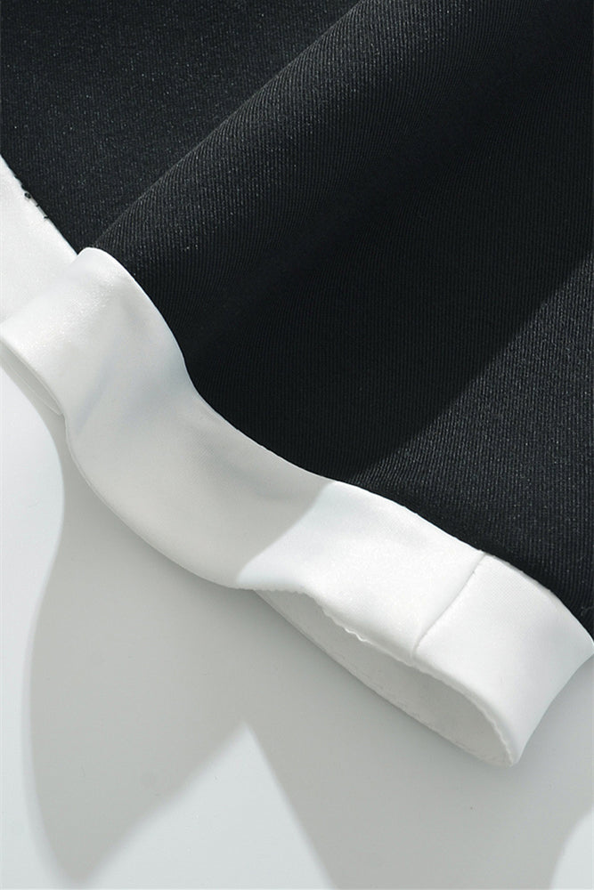 
                      
                        Off the Shoulder Black and White Pleated Short Dress
                      
                    