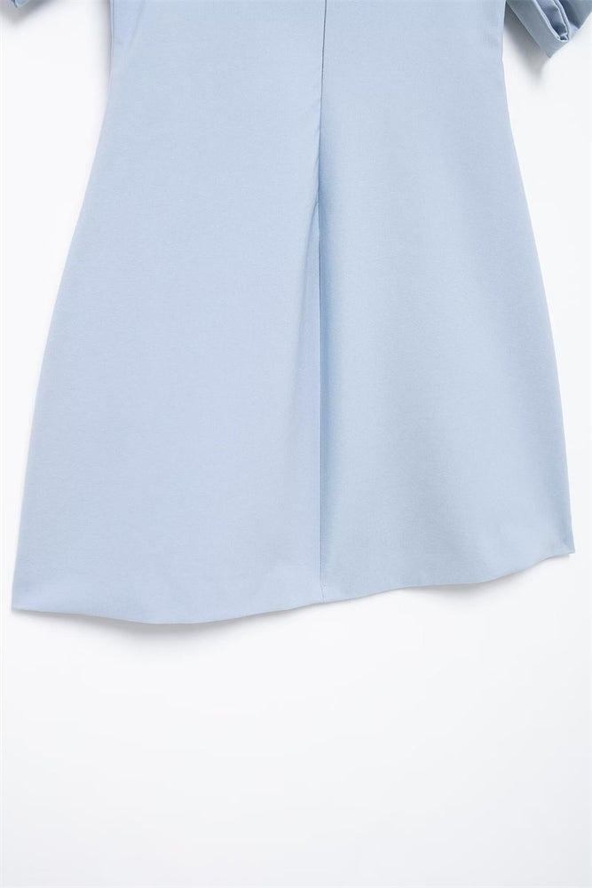 
                      
                        Off the Shoulder Blue Bow Front Short Dress
                      
                    