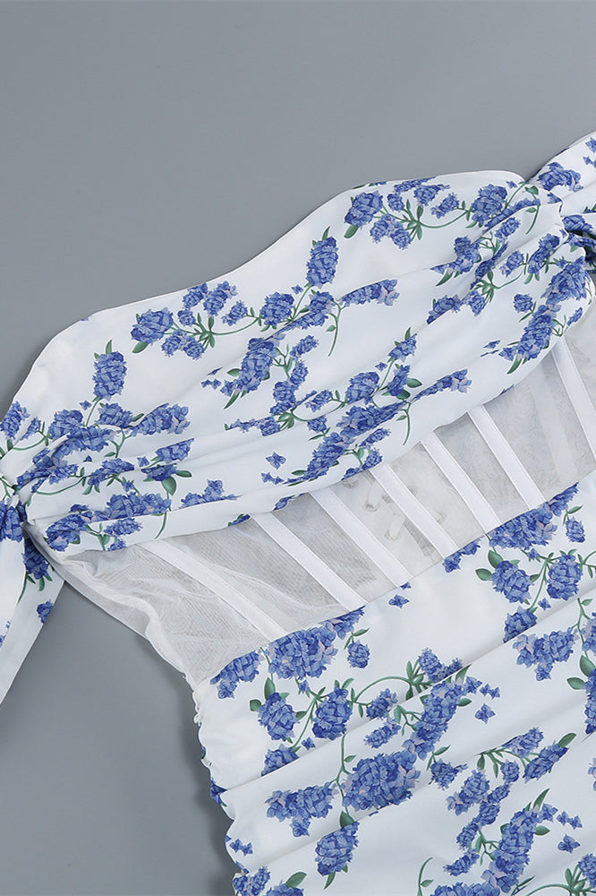 
                      
                        Off the Shoulder Blue Floral Print Bodycon Short Dress
                      
                    