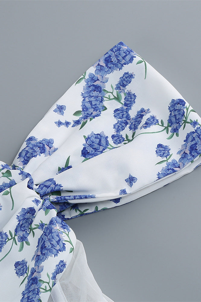 
                      
                        Off the Shoulder Blue Floral Print Bodycon Short Dress
                      
                    