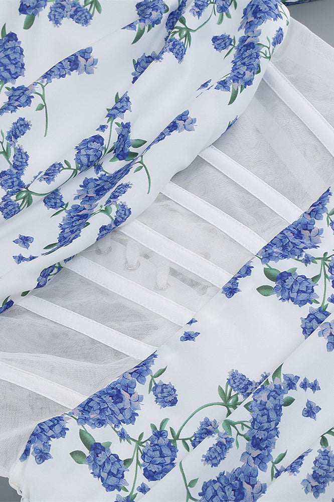 
                      
                        Off the Shoulder Blue Floral Print Bodycon Short Dress
                      
                    