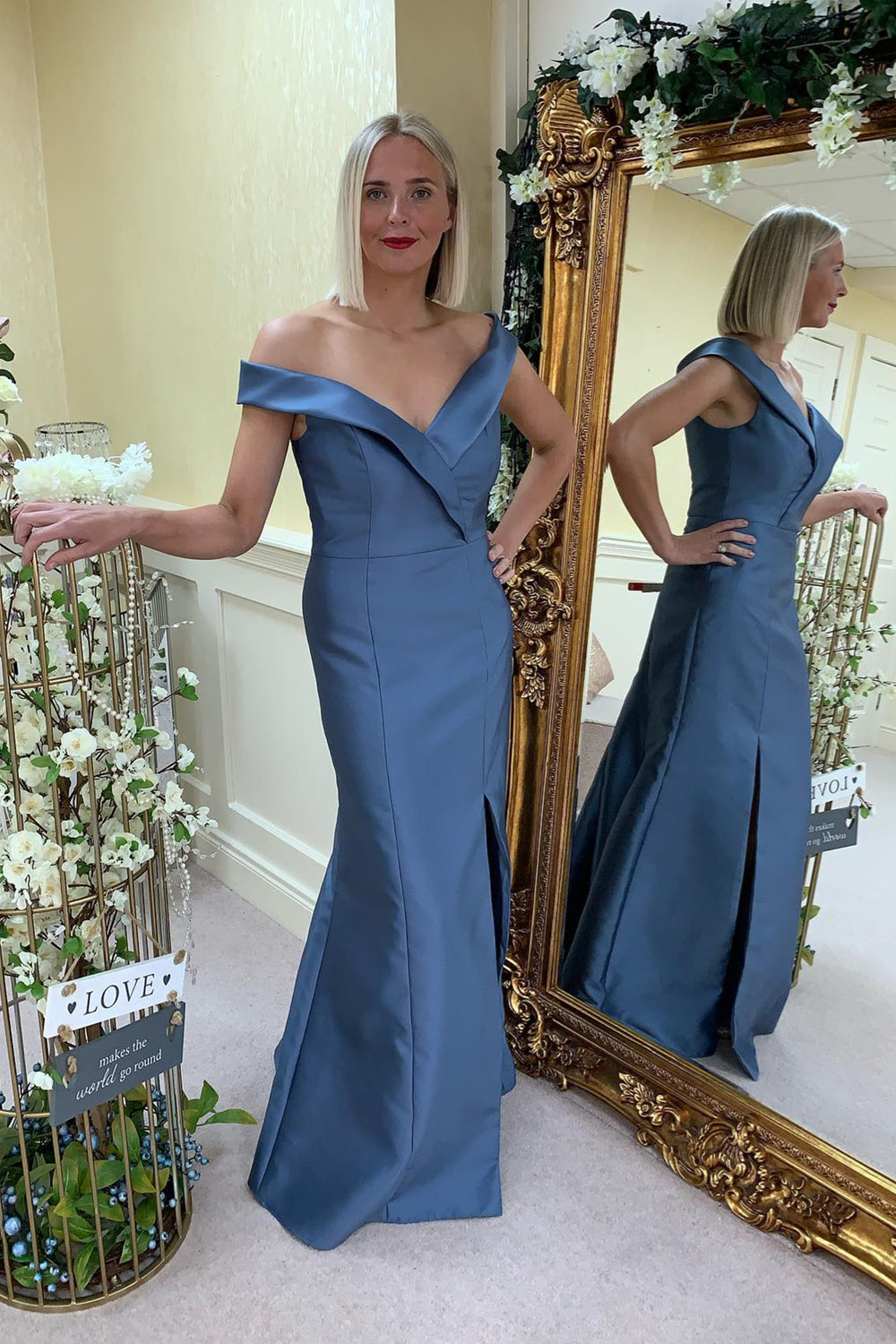 Off the Shoulder Blue Mermaid Bridesmaid Dress