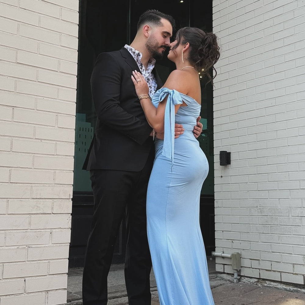 
                      
                        Off the Shoulder Blue Mermaid Long Dress with Slit
                      
                    