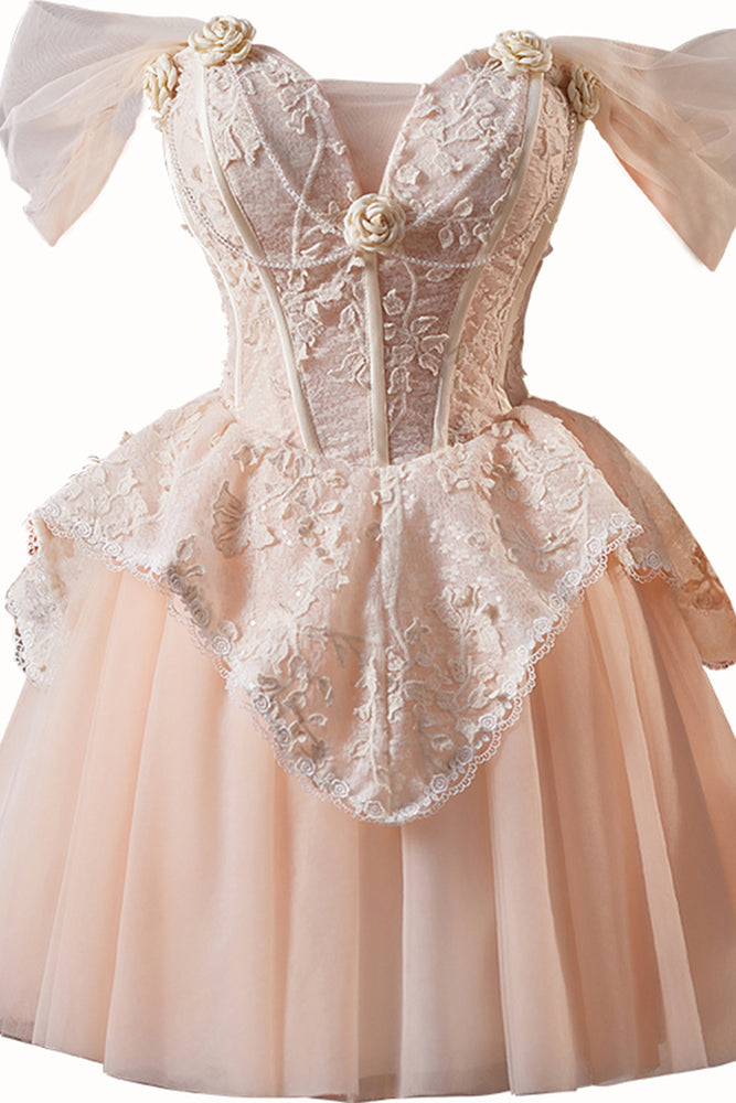 
                      
                        Off the Shoulder Champagne Appliques Short Dress
                      
                    