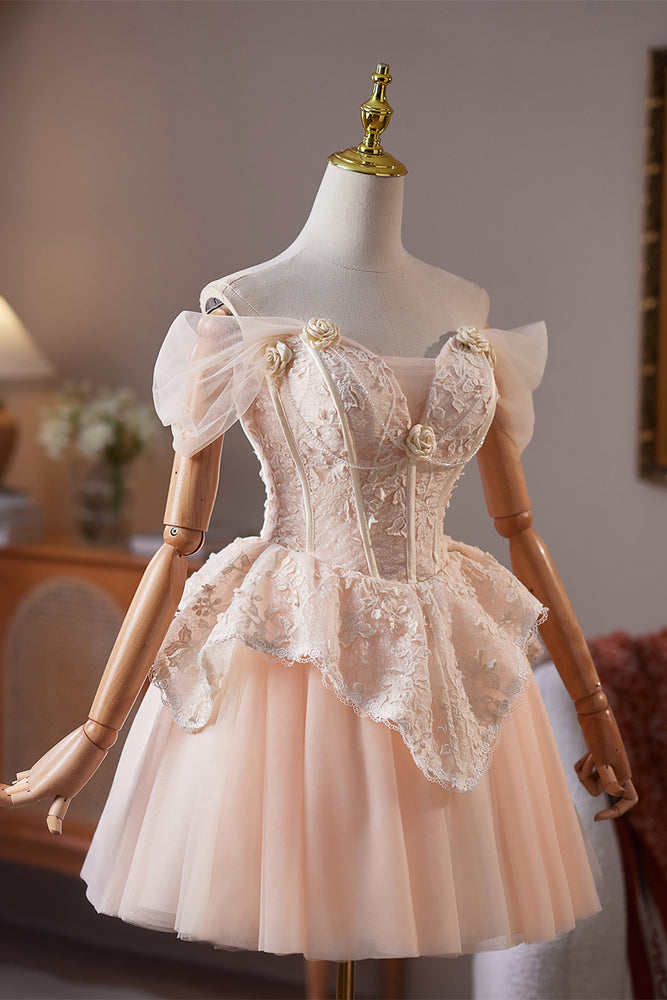 
                      
                        Off the Shoulder Champagne Appliques Short Dress
                      
                    
