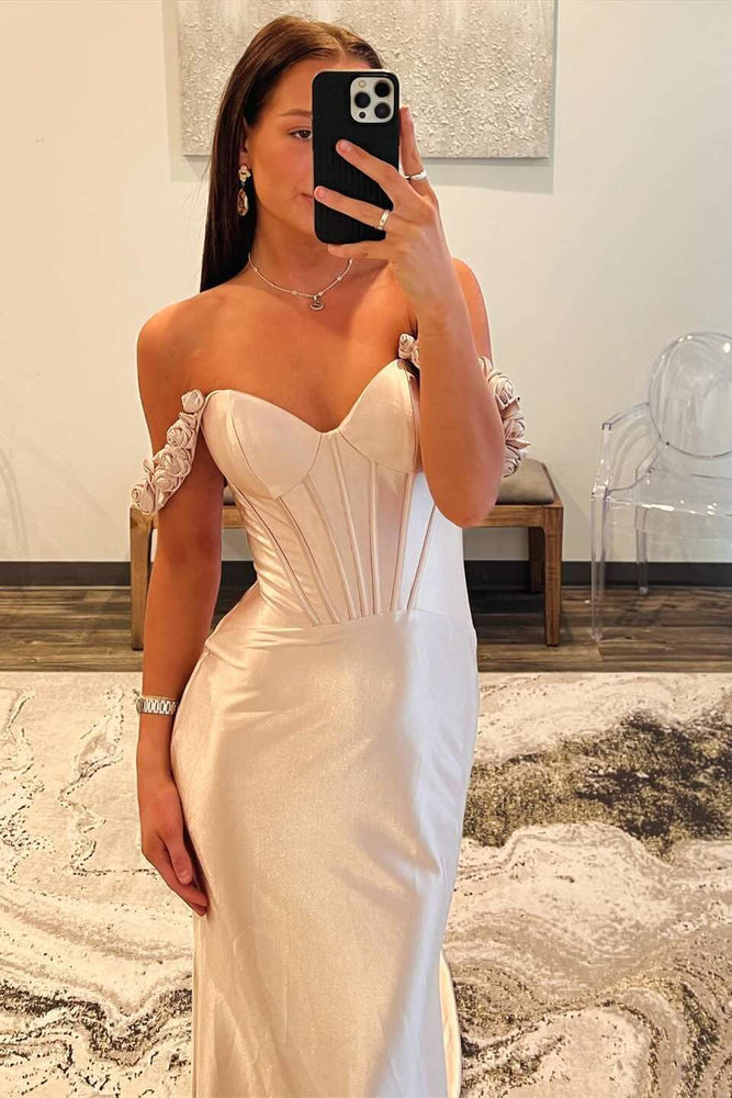 
                      
                        Off the Shoulder Champagne Mermaid Long Dress
                      
                    