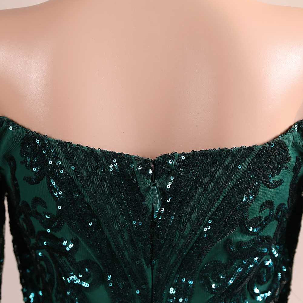 
                      
                        Off the Shoulder Dark Green Sequin Long Dress
                      
                    