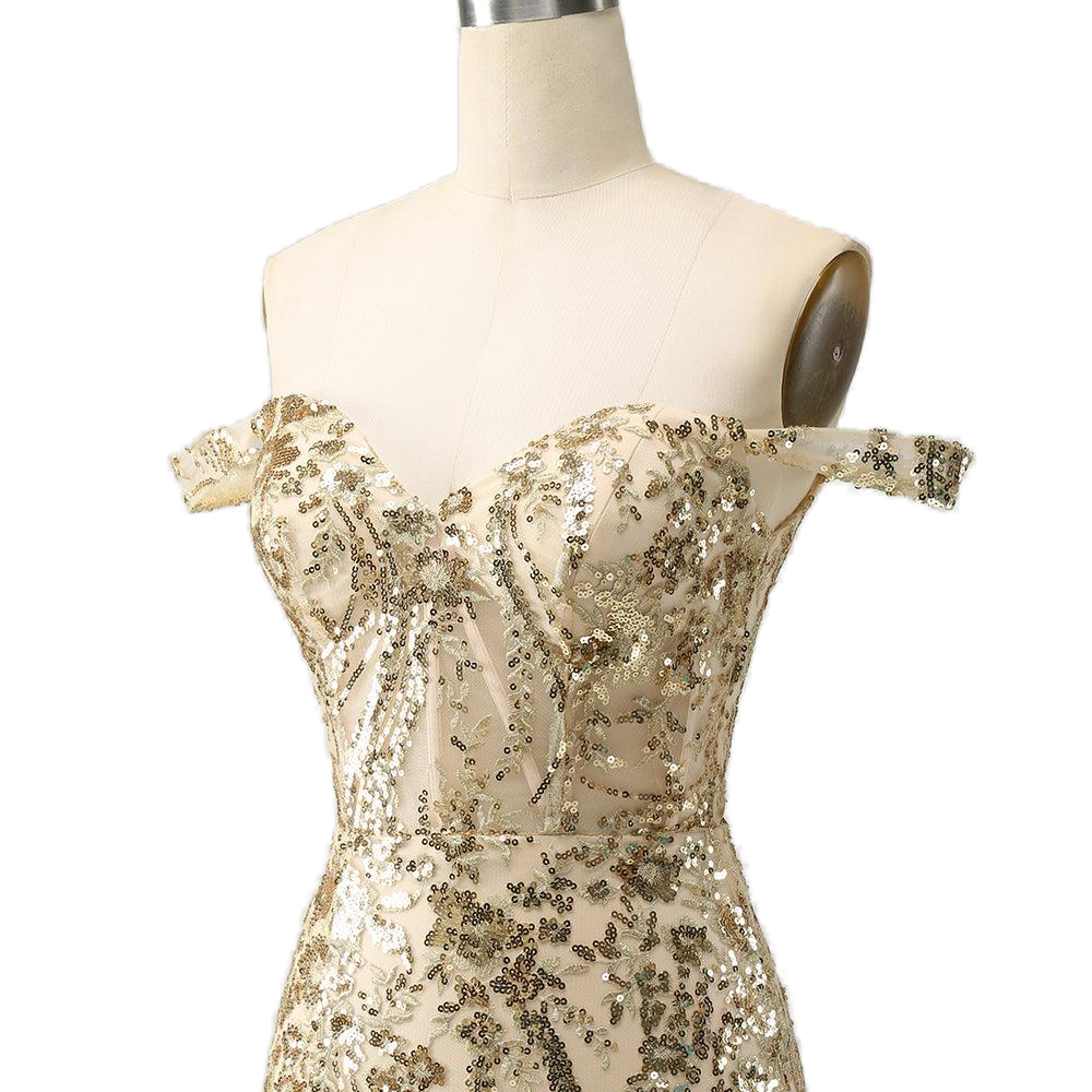 
                      
                        Off the Shoulder Golden Sequins Bodycon Short Dress
                      
                    