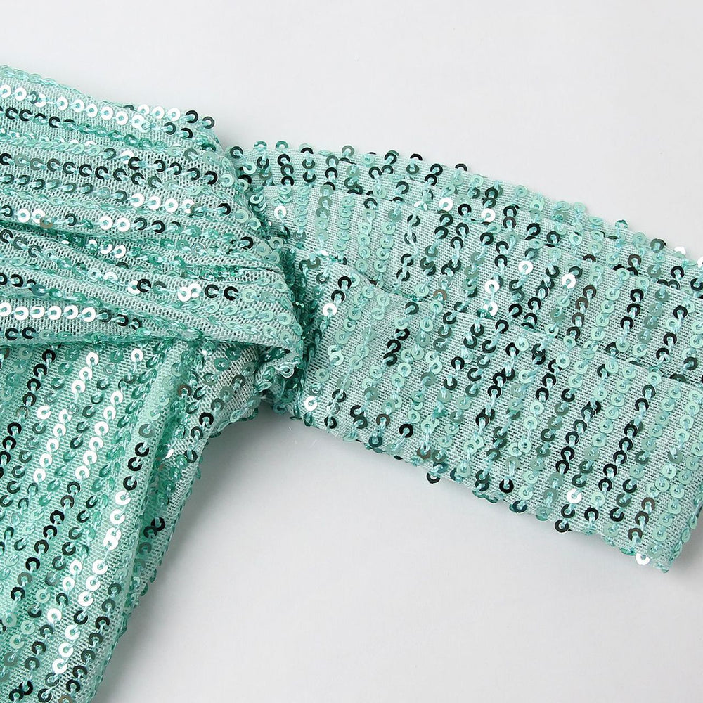 
                      
                        Off the Shoulder Green Ruched Sequin Short Dress
                      
                    
