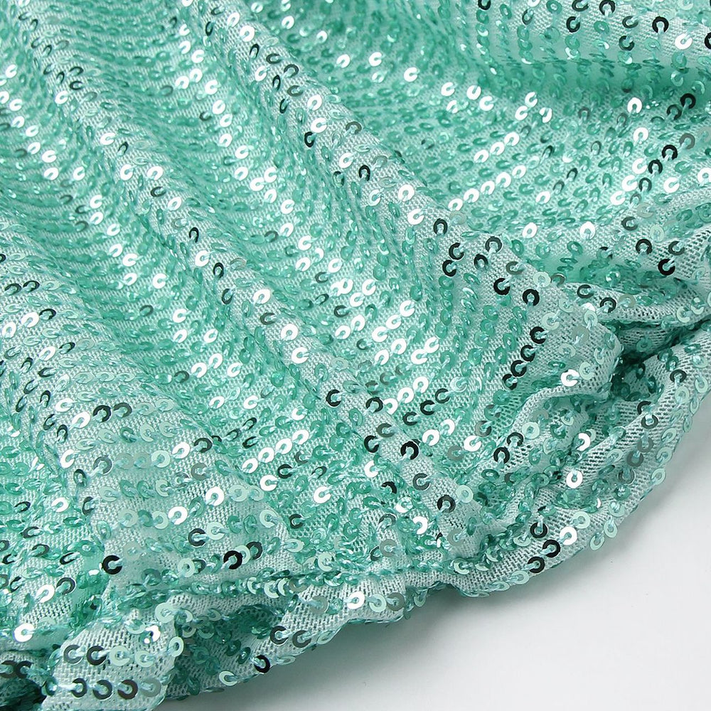
                      
                        Off the Shoulder Green Ruched Sequin Short Dress
                      
                    
