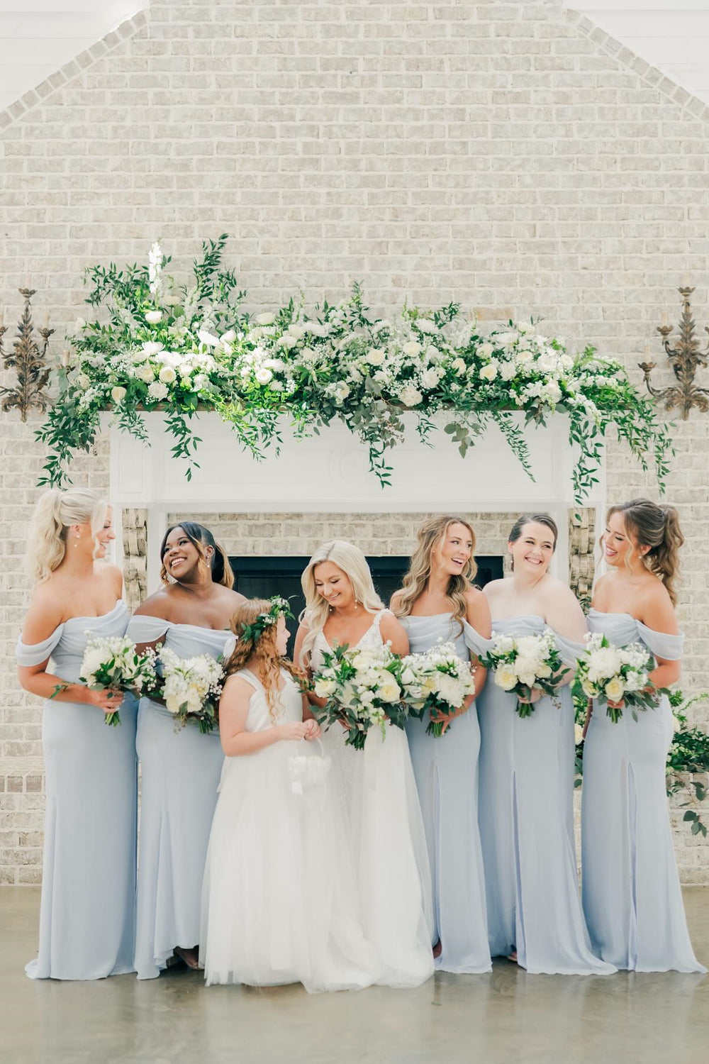 Off the Shoulder Ice Blue Cowl Neck Bridesmaid Dress