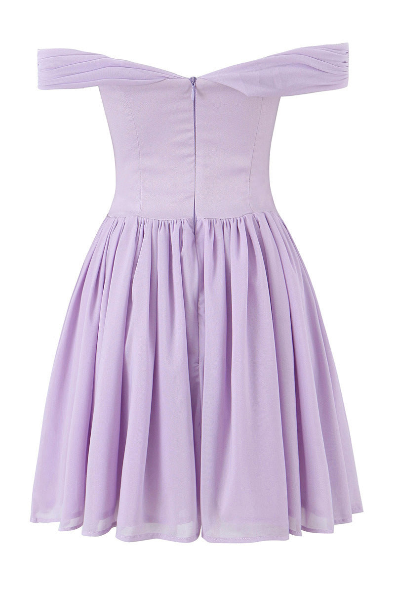 Off the Shoulder Lavender Bow Tie Short Dress – PollyBoutique